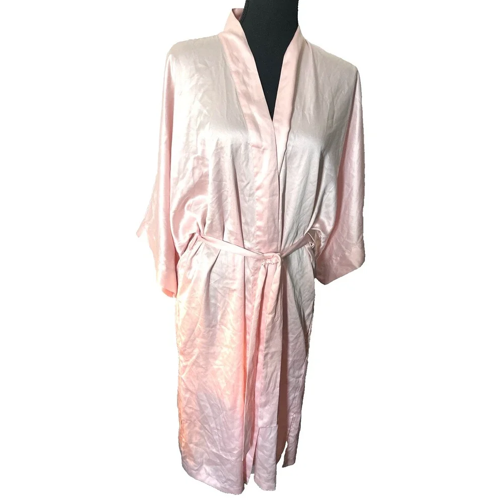 Victoria's Secret Pink Satin Robe XS/S Kimono Tie Waist Bridal Getting Ready